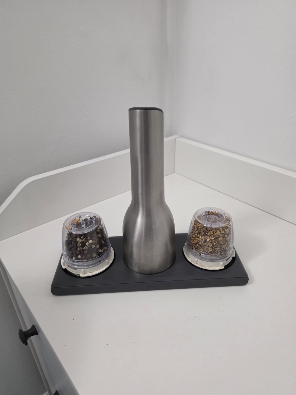 Finamill Stainless Steel Dual Grinder Set with Storage Tray - Silver